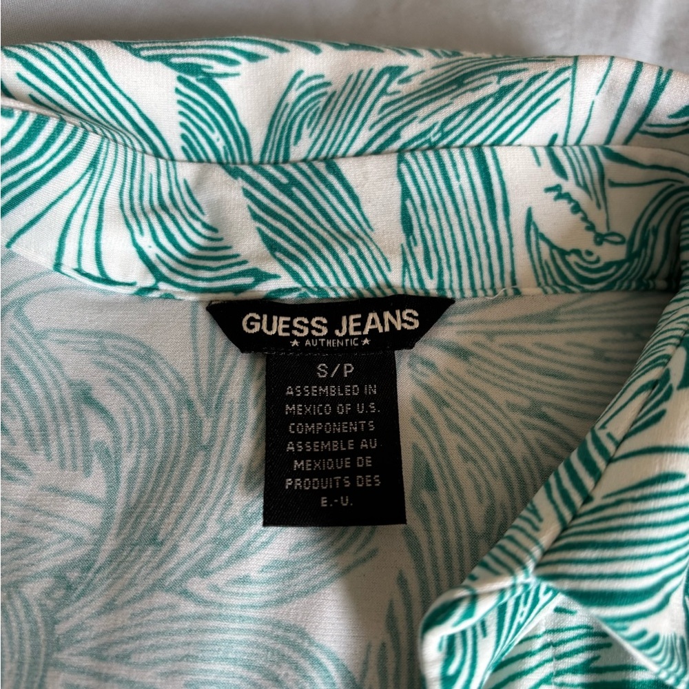 Guess Teal Leaf Print Long Sleeve Dress - Picture 2 of 11